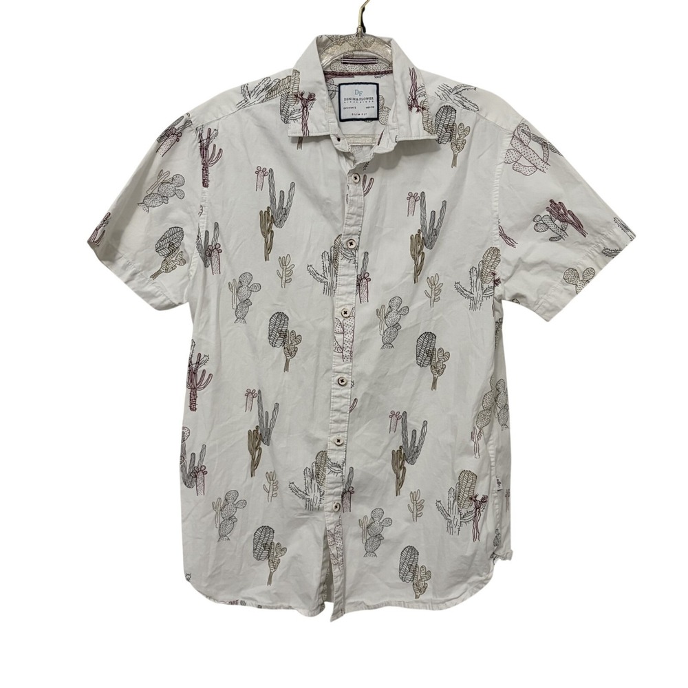 Mens All Over Cactus Print Shirt S Slim Fit Western Summer Cotton